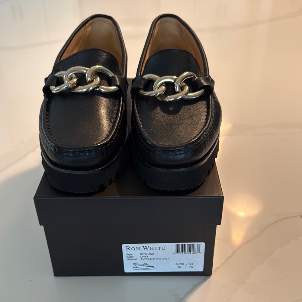 Ron White Black Loafers with Gold Chain